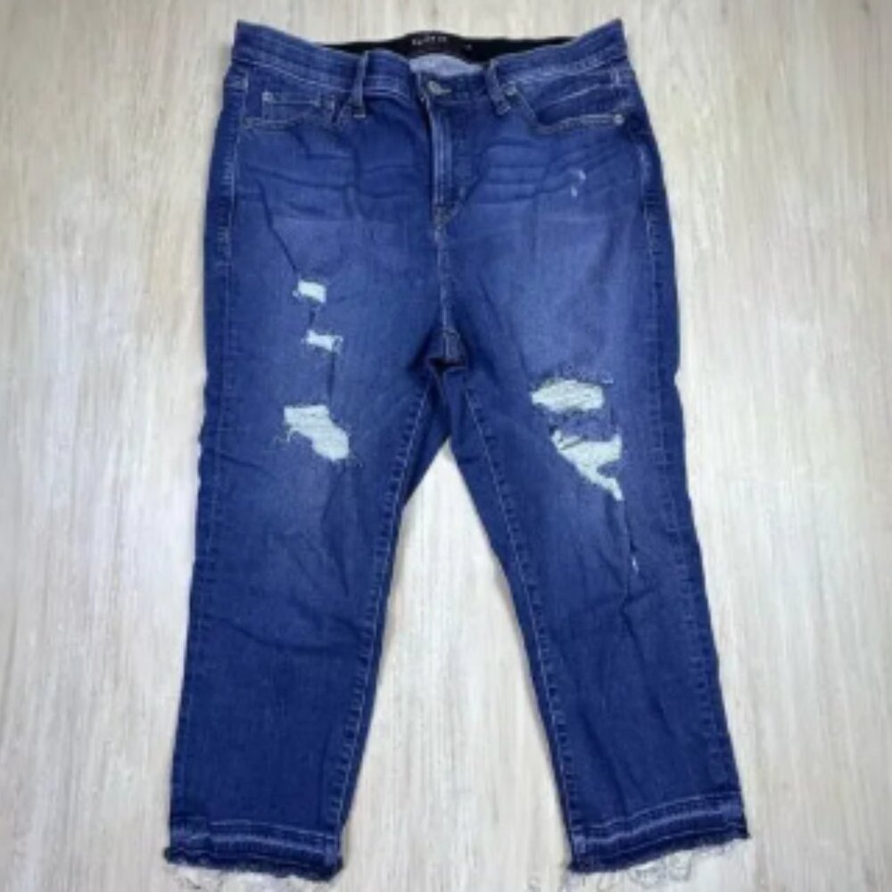 Torrid Sky High Skinny Crop Blue Distressed Fray Ankle Jeans Women's Plus 18